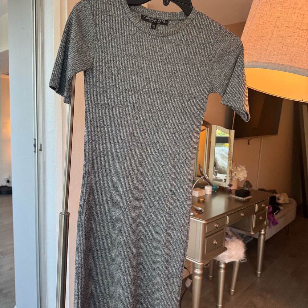 Topshop PETITE Charcoal Ribbed Midi Dress